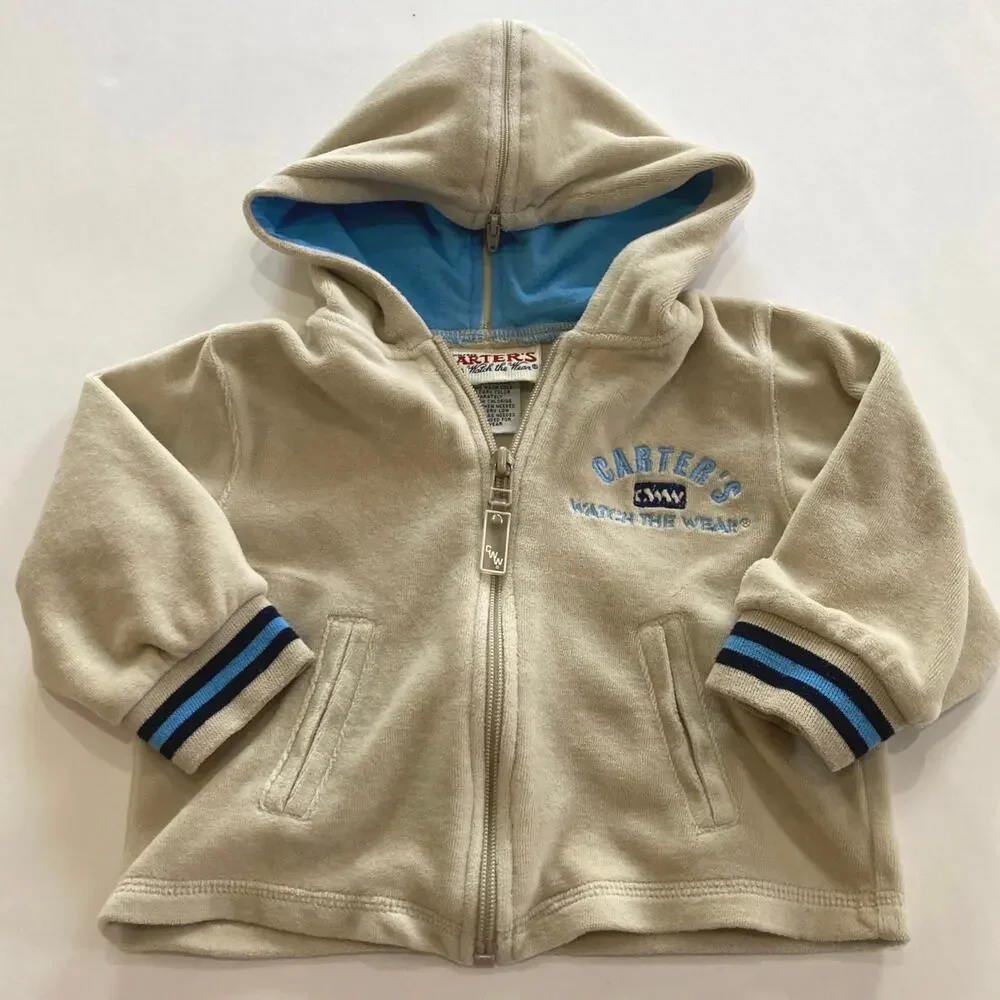 Vintage Y2K Carter's Toddlers 18 Month Velour Tracksuit Jacket Beige Tan